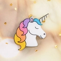 Cartoon unicorn acrylic badge with rainbow mane on star sequin mesh background - 13 Closed Eyes Unicorn