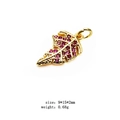 Gold leaf pendant with red zircon inlay for jewelry making, size 9x15x2mm - Style 13