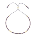 Handmade minimalist purple MIYUKI seed bead bracelet with golden accents and adjustable grey cord - Purple