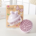 Lavender silicone scalp massager brush with cute bow design in retail packaging - PVC Box / Purple