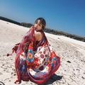 Bohemian mandala print beach shawl with red fringe tassels for summer vacations - Colorful Mandala Style (37126)