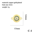 Golden evil eye pendant in copper gold plating with blue enamel and zircon inlay - Gold Double Ring Blue White Eye (C-1)