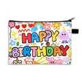White canvas Happy Birthday cosmetic pouch with colorful cartoon print and zipper - White Canvas Cartoon Style (26)
