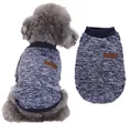 Cozy blue-grey knit pet vest with dark blue ribbing for small dogs and cats - Navy Blue