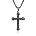 Collar de cruz de cuentas de acero inoxidable negro con cadena a juego - Con Cadena / Negro