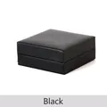 Minimalist square black jewelry storage box with premium leather texture finish - 9*9*3.8cm / Black