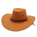 Classic wide brim western cowboy hat in camel brown felt with woven cord decoration - Khaki