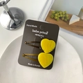 Yellow heart-shaped acetate hair clips set with marbled texture and metal base - Heart / 2 Pcs/Set / Yellow