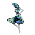 Elegant silver dancing woman brooch featuring colorful iridescent abalone shell inlay - Silver Multi-color Shell