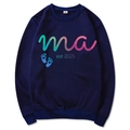 Dark blue Mama Est 2025 hoodie with colorful lettering and blue baby footprint prints - Navy Blue