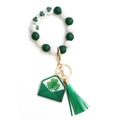 Green and white beaded St. Patrick's Day wristlet keychain with clover leaf pendant - US 5