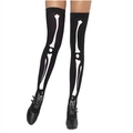 Halloween over-knee thigh high socks in black with white skeleton bone patterns - One Size / Skeleton 1#