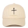 Unisex beige cotton baseball cap featuring black cross embroidery with curved brim - Adjustable / Beige