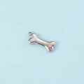 Silver bone-shaped pendant with a pink zircon stone and small connecting ring - Steel Color October