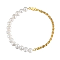 Elegant gold twisted chain bracelet with round white pearls and S925 sterling silver stamp - NMB04-Pearl Stitch Gold-8 Inch