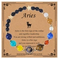 Handmade Aries blue goldstone beaded bracelet with zodiac charm on gift card - Aries-Elastic Style