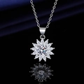 Silver flower necklace pendant with pear-shaped cubic zirconia and sparkling petals - Xl-130 [with Cross Chain]