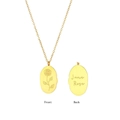 Golden stainless steel necklace featuring June Rose floral pendant with front and back view - June (Rose)
