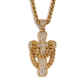 Collar de cruz de acero inoxidable chapado en oro de 18K con pedrería y detalle de cadena - Colgante de Cruz Envuelto en Cadena Cadena Trenzada / Dorado