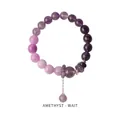 Beaded natural amethyst bracelet with purple gradient crystals and round metal pendant - Amethyst Gradient Style (WB335)
