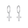 925 sterling silver hoop earrings with shimmering cubic zirconia cross pendants - Diamond-Encrusted Cross Dangle (2350) - Pair / Platinum Silver (#20)