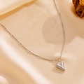 Silver stainless steel heart pendant necklace with bead snake chain on yellow satin - Silver/Steel Color Necklace (B308)