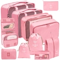 Pink 9-piece travel organizer set with mesh bags for clothes and toiletries - Toiletry Cosmetic & Digital 11-Piece Set / Pink