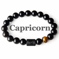Bracelet Capricorne en onyx noir avec pierre œil de tigre et breloque zodiaque - Capricorne (Type 02)