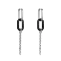 Silver and black resin drop earrings with metallic chain links in a modern style - White Black
