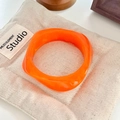 Minimalist wide square resin bangle in bright orange with glossy smooth finish - Geometric Rhombus / Inner Diameter 65mm / Bright Orange
