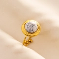 Detailed close-up of a gold stainless steel adjustable ring with a white marble stone - Gold-White Stone