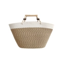 Sac fourre-tout bicolore en corde de coton avec poignée en bois perlé et design crème - Grand / Khaki Patchwork Blanc