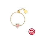 Anello a catena in argento S925 dorato con gemma a cuore rosa e piccoli diamanti bianchi - Oro Rosa Cuore