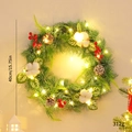 Christmas wreath with warm LED lights red berries and cotton balls 40cm 15.75 inch diameter - Green Leaf Cotton / 40cm/With Light