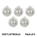 Pack of 5 transparent Christmas glass balls with gold stars and silver wire filling, 10cm - Star Pattern Balls 5-Pack Style 06
