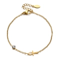 Minimalist gold stainless steel Ankh cross bracelet with clear rhinestone and lobster clasp - Ankh Cross Style (XN431-9)