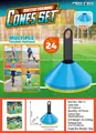 Detail set of 24 soccer training cones with carrying pole and dimensions guide - 24Pcs Small Size Training Cones - Blue Green (Plastic)
