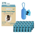 Blue pet waste bag kit with dispenser showing leak-proof design and lavender scent feature - 18 Rolls Blue With Blue Pill Dispenser