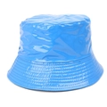Blue glossy patent leather bucket hat with reflective finish and reinforced brim stitching - One Size(58cm) / Dark Blue