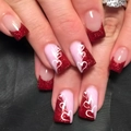 Unghie corte quadrate per San Valentino con base rosa, glitter rossi e motivi a cuore - YS517 (Rosso e Rosa Cuore Glitter)