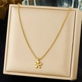 Elegant gold flower pendant necklace with central zircon stone on a classic box chain - N3966 Necklace