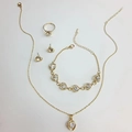 Ensemble de bijoux cœur dorés élégants comprenant collier, bracelet, bague et boucles - 3059 Blanc