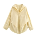 Detailed view of the pale yellow striped shirt with turn-down collar and single chest pocket - XS / Yellow Stripe