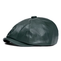 Deep forest green faux leather newsboy cap with classic eight-panel crown and visor - Adjustable / Dark Green