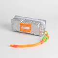 Silver butterfly textured stationery pouch with vibrant neon orange and green woven strap - Bowknot Orange
