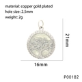 Gold plated tree of life round pendant with zircon inlay and product measurements - P00182 Round Tree Of Life Pendant