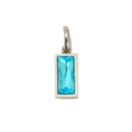 Silver stainless steel rectangular pendant with light blue birthstone crystal charm - December Steel (Blue Zirconia)