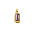 18K gold plated stainless steel rectangle pendant with purple amethyst birthstone - February - Amethyst Purple