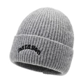 Bonnet en tricot côtelé gris foncé avec broderie paragon noire et rebord - Gris clair