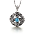 Vintage silver titanium steel Celtic cross pendant necklace with inlaid blue turquoise stone - Turquoise Celtic Cross (KP52781-BD)